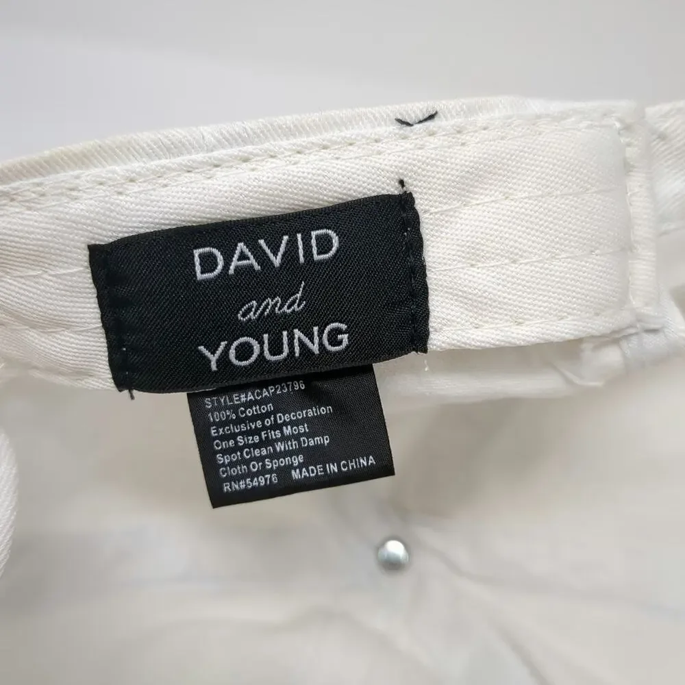 David and Young Baseball Cap White One Size Game Day Embroidery Adjustable Hat